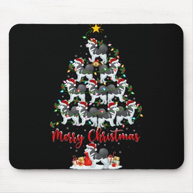 Xmas Lights Santa Siberian Husky Dog Christmas Tre Mouse Mat (Front)