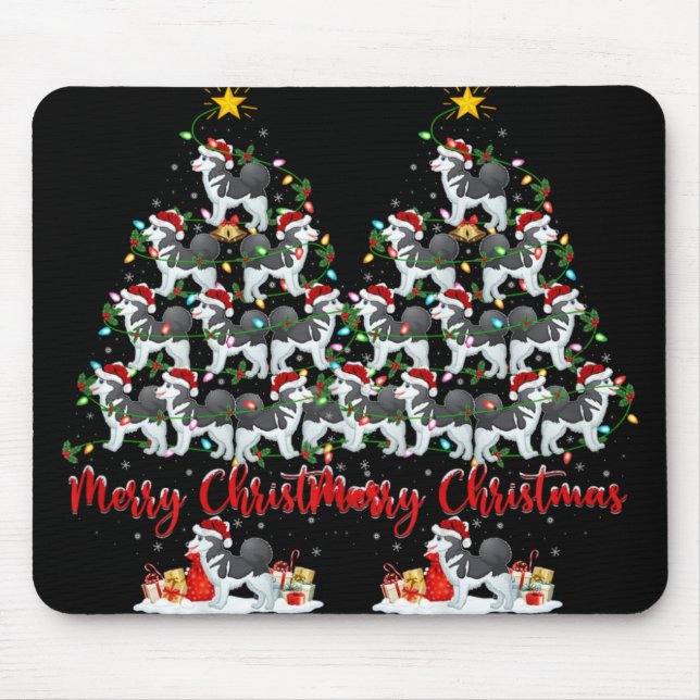 Xmas Lights Santa Siberian Husky Dog Christmas Tre Mouse Mat (Front)