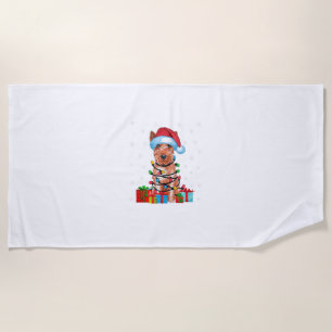 Xmas Lights Santa Soft Coated Wheaten Terrier Dog Beach Towel