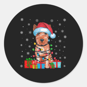 Xmas Lights Santa Soft Coated Wheaten Terrier Dog  Classic Round Sticker
