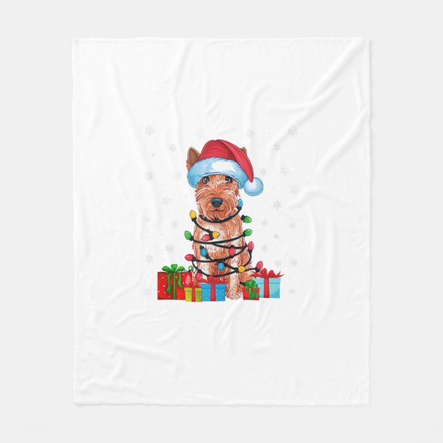 Xmas Lights Santa Soft Coated Wheaten Terrier Dog  Fleece Blanket (Front)