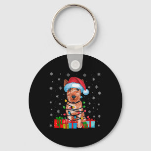 Xmas Lights Santa Soft Coated Wheaten Terrier Dog Key Ring