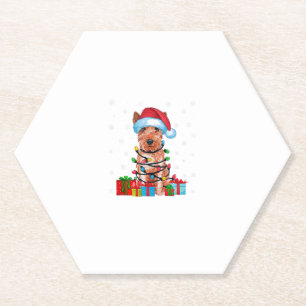 Xmas Lights Santa Soft Coated Wheaten Terrier Dog Paper Coaster