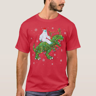Xmas Lights Santa Yeti Riding Dinosaur Tre Christm T-Shirt