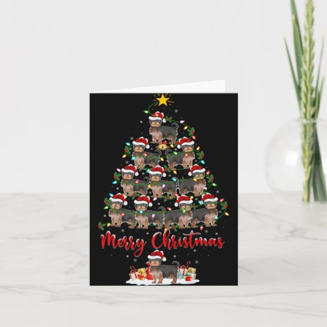 Xmas Lights Santa Yorkshire Terrier Dog Christmas  Card (Front)