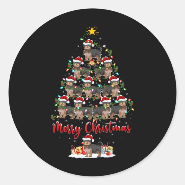 Xmas Lights Santa Yorkshire Terrier Dog Christmas  Classic Round Sticker (Front)