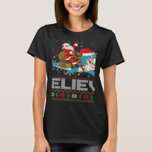 Xmas Lights Shark Believe Ugly Santa Riding Shark  T-Shirt