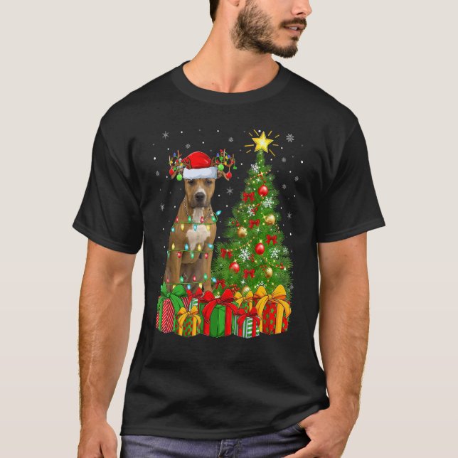 Xmas Lights Staffordshire Bull Terrier Dog Christm T-Shirt (Front)