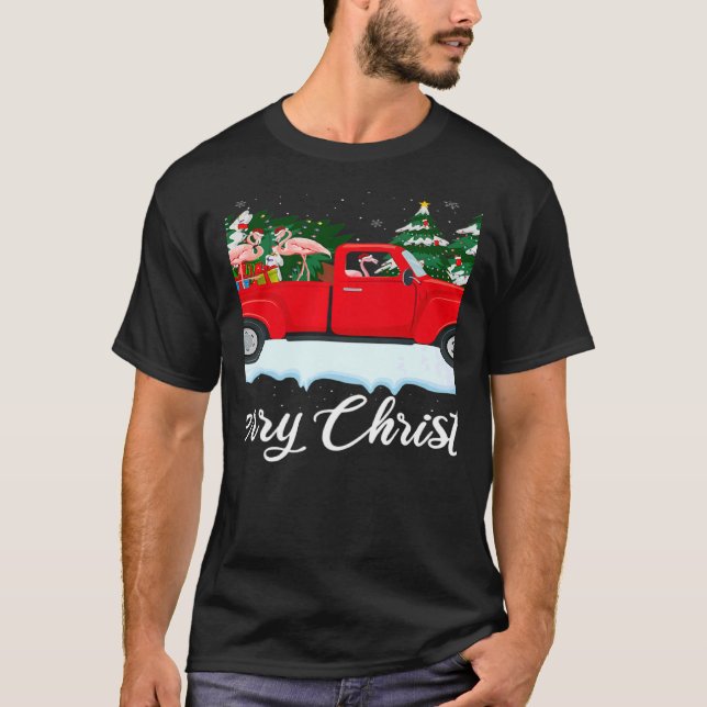 Xmas Lights Tree Santa Flamingo Red Truck Merry Ch T-Shirt (Front)