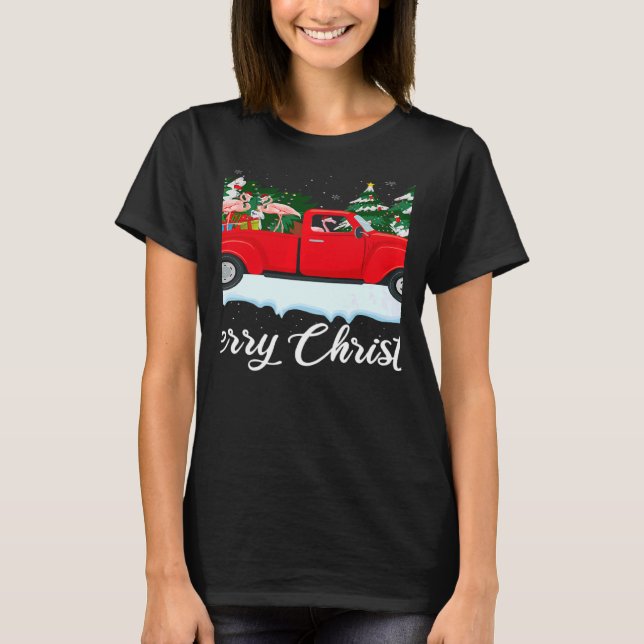 Xmas Lights Tree Santa Flamingo Red Truck Merry Ch T-Shirt (Front)