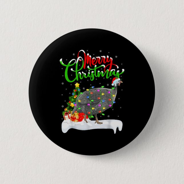 Xmas Lights Tree Santa Guinea Fowl Bird Merry Chri 6 Cm Round Badge (Front)