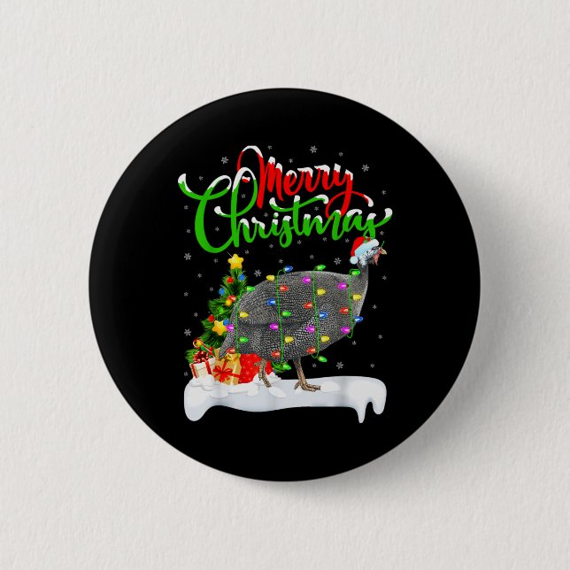 Xmas Lights Tree Santa Guinea Fowl Bird Merry Chri 6 Cm Round Badge (Front)