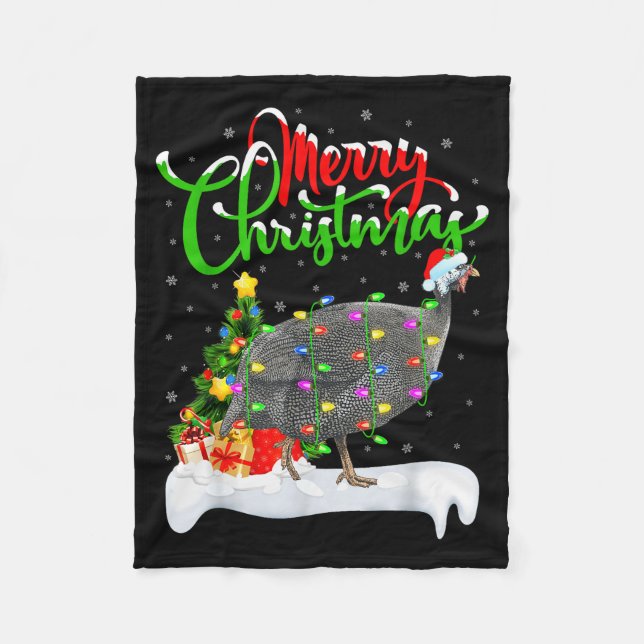 Xmas Lights Tree Santa Guinea Fowl Bird Merry Chri Fleece Blanket (Front)