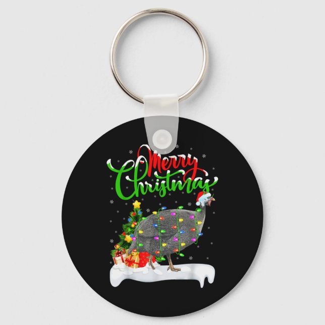Xmas Lights Tree Santa Guinea Fowl Bird Merry Chri Key Ring (Front)