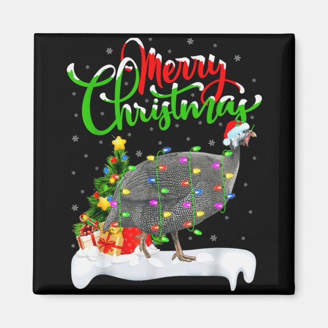 Xmas Lights Tree Santa Guinea Fowl Bird Merry Chri Magnet (Front)