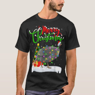 Xmas Lights Tree Santa Guinea Fowl Bird Merry Chri T-Shirt