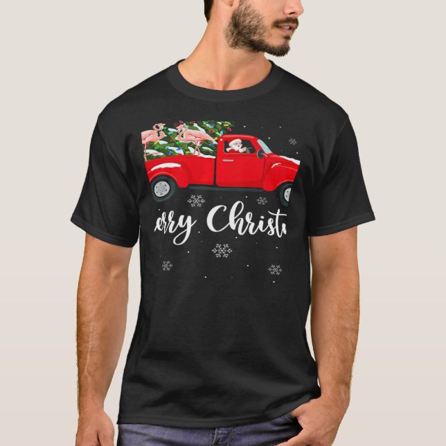 Xmas Lights Tree Santa Ride Flamingo Red Truck Chr T-Shirt (Front)