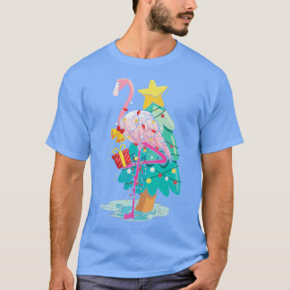 Xmas Lights Tropical Flamingo Christmas Tree Hawai T-Shirt