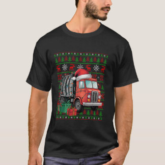Xmas Lights Ugly Santa Hat Garbage Truck Christmas T-Shirt