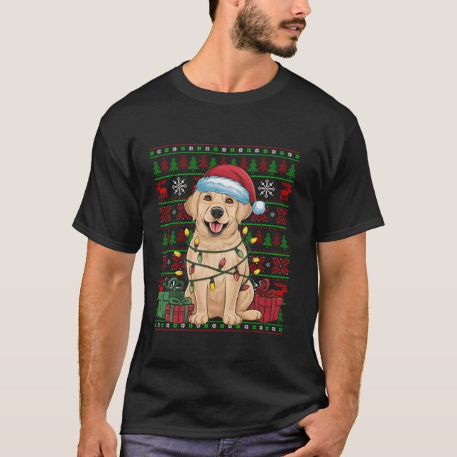 Xmas Lights Ugly Santa Hat Labrador Retriever Dog  T-Shirt (Front)