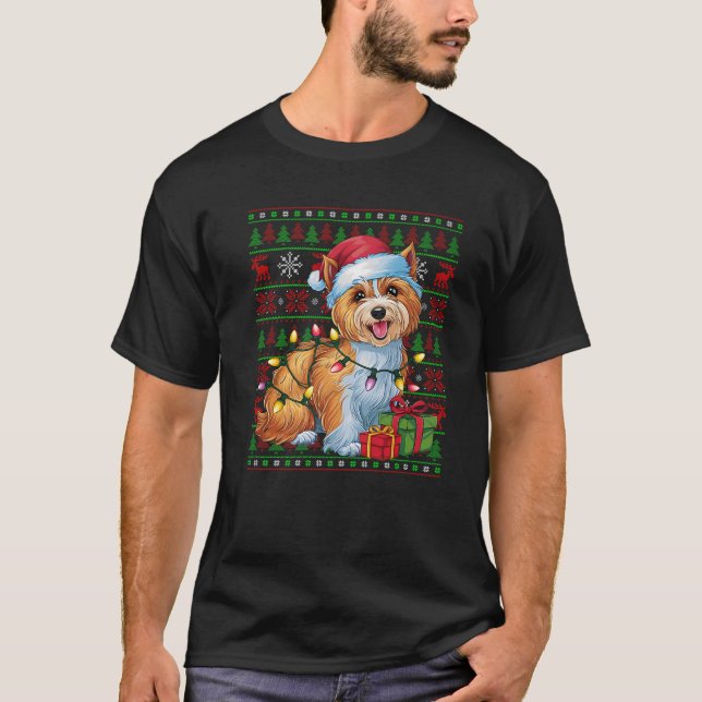 Xmas Lights Ugly Santa Hat Tibetan Terrier Dog Chr T-Shirt (Front)