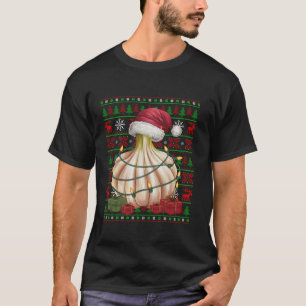 Xmas Lights Ugly Santa Hat Vegetable Garlic Christ T-Shirt