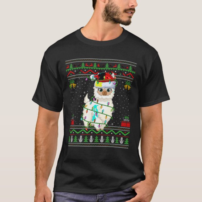 Xmas Lights Ugly Sweater Style Santa Llama Christm (Front)