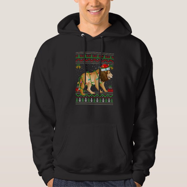 Xmas Lights Ugly Sweater Style Santa Mountain Lion (Front)