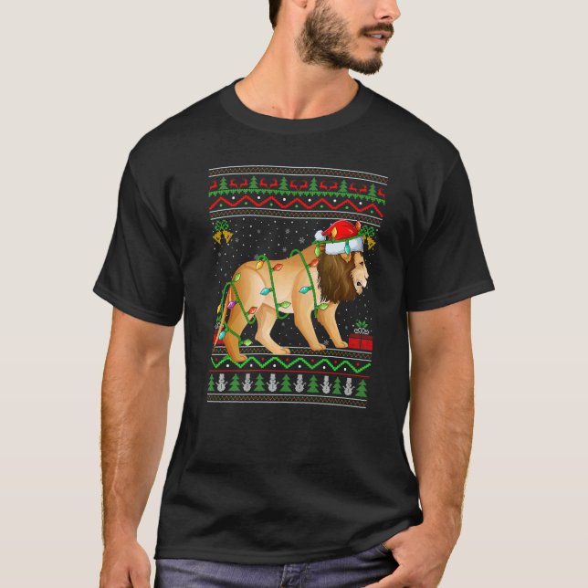 Xmas Lights Ugly Sweater Style Santa Mountain Lion (Front)