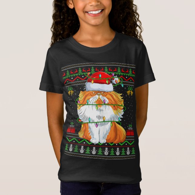 Xmas Lights Ugly Sweater Style Santa Persian Cat C (Front)