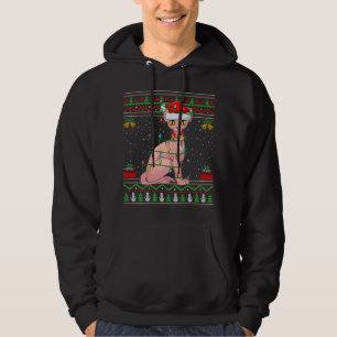 Xmas Lights Ugly Sweater Style Santa Sphynx Cat Ch