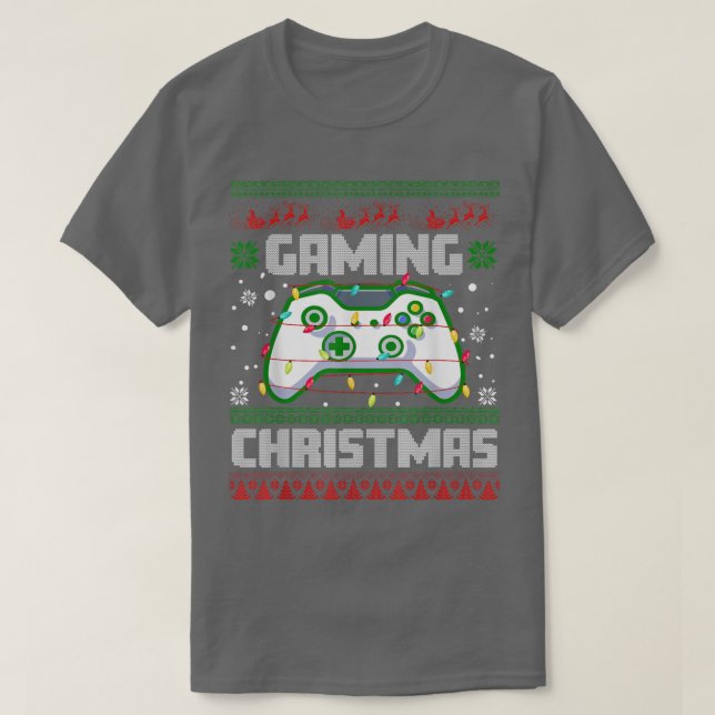Xmas Lights Video Game Controller Ugly Gaming Chri T-Shirt (Design Front)