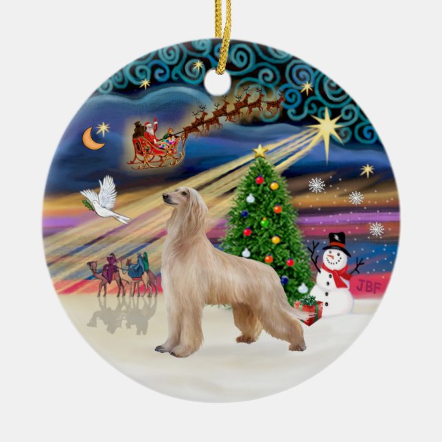 Xmas Magic - Afghan Hound (fawn) Ceramic Tree Decoration (Front)