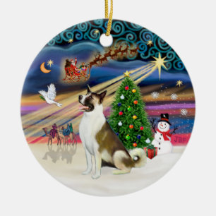 Xmas Magic - Akita (brown-white) Ceramic Tree Decoration