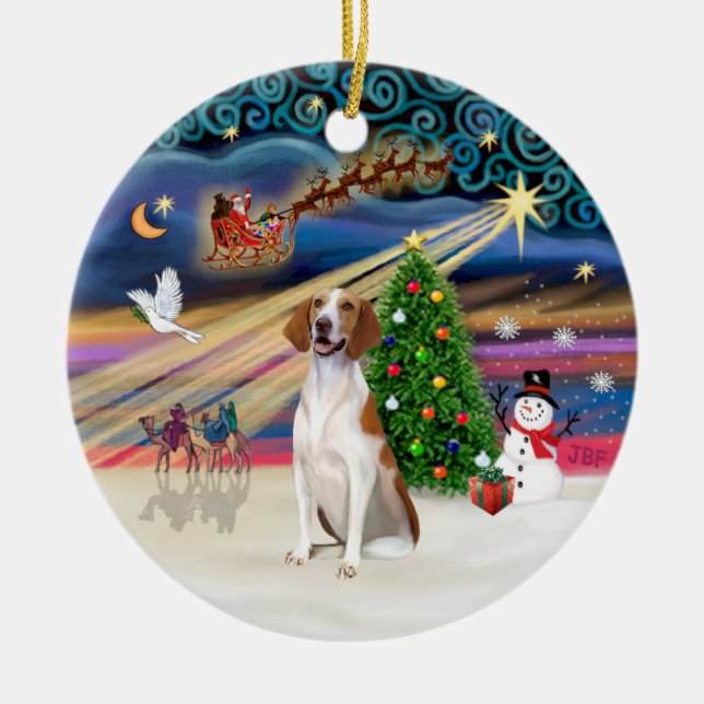 Xmas Magic - American Foxhound Ceramic Tree Decoration (Front)