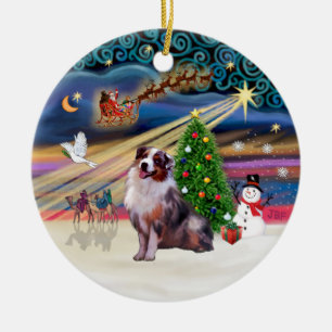 Xmas Magic - Aussie Shepherd 1 (merle) Ceramic Tree Decoration
