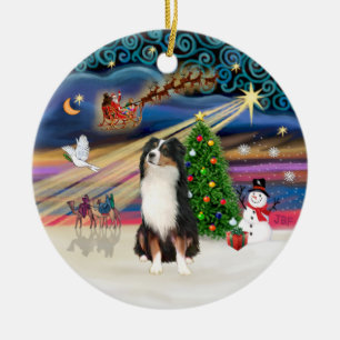 Xmas Magic - Aussie Shepherd (tri) Ceramic Tree Decoration