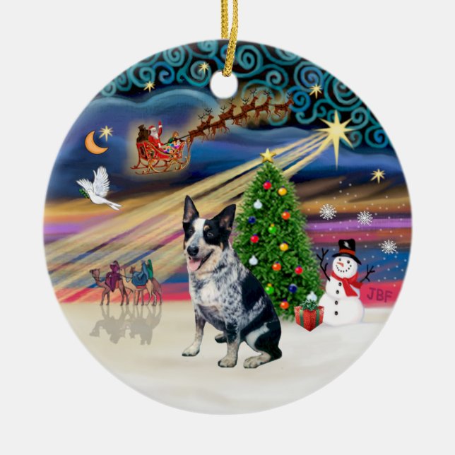 Xmas Magic - Australian Cattle Dog Ceramic Tree Decoration (Front)