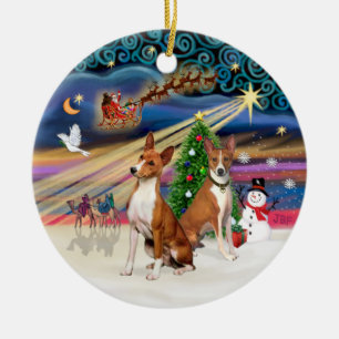 Xmas Magic - Basenjis (two) Ceramic Tree Decoration