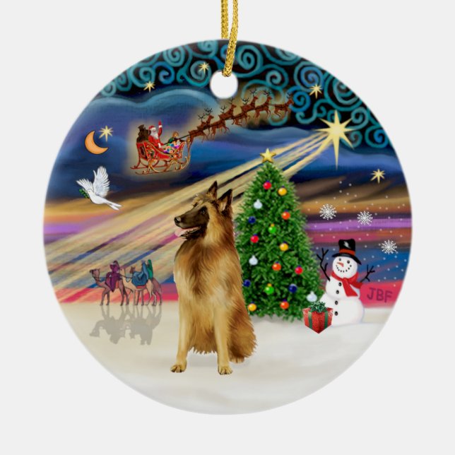 Xmas Magic - Belgian Tervuren Ceramic Tree Decoration (Front)