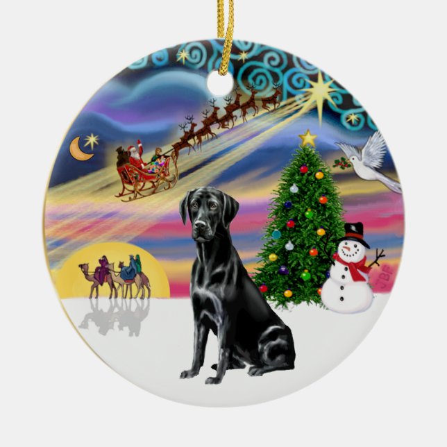 Xmas Magic - Black Lab Ceramic Tree Decoration (Front)