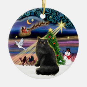 Xmas Magic - Black Persian cat Ceramic Tree Decoration