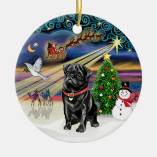 Xmas Magic - Black Pug (Red C2) Ceramic Tree Decoration