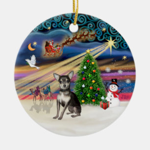Xmas Magic - Blue and Cream Chihuahua Ceramic Tree Decoration