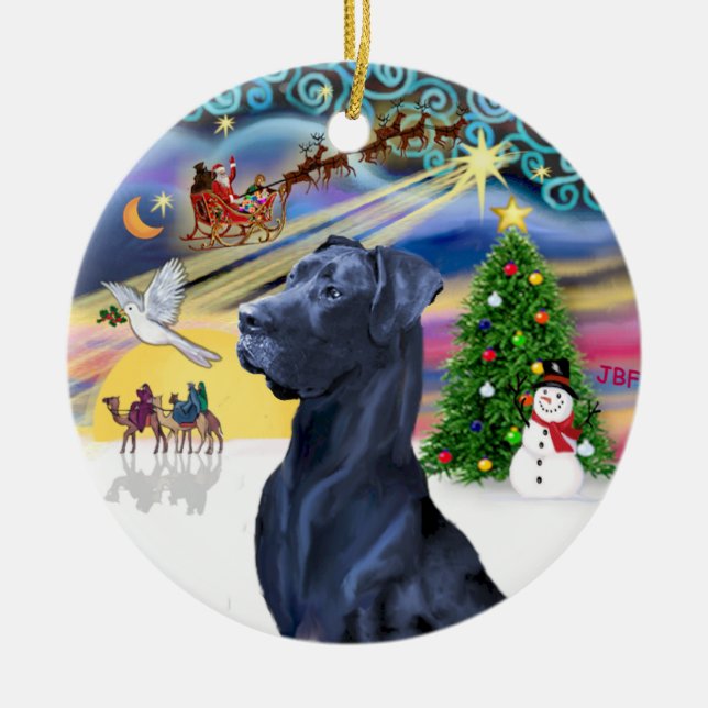 Xmas Magic* -Blue Great Dane (Head) (natural ears) Ceramic Tree Decoration (Front)