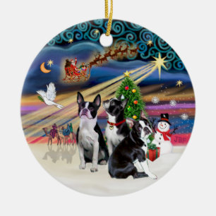 Xmas Magic - Boston Terriers (three) Ceramic Tree Decoration