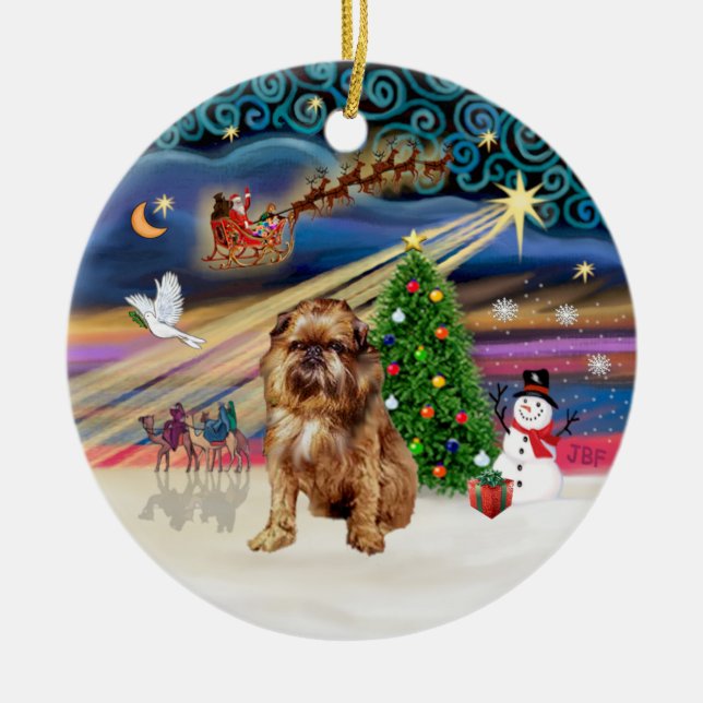 Xmas Magic - Brussels Griffon (red) Ceramic Tree Decoration (Front)