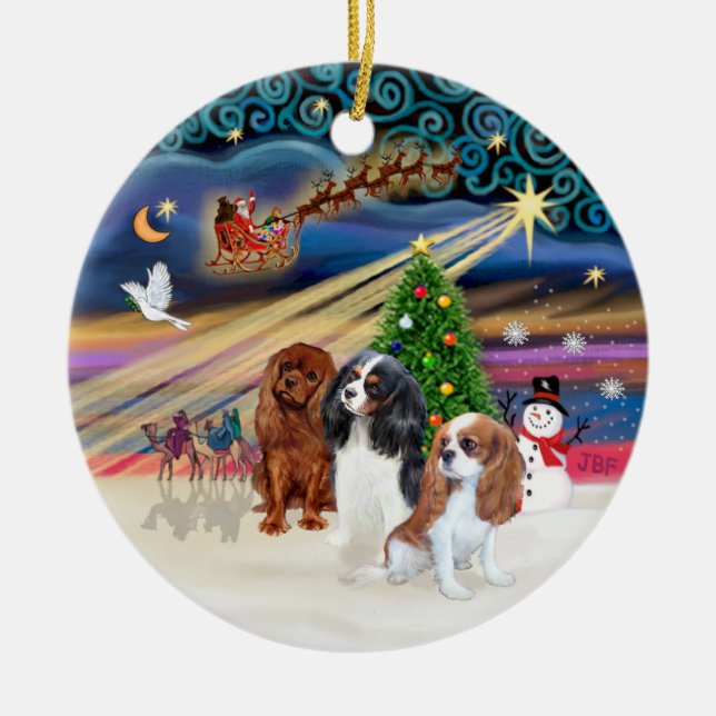 Xmas Magic - Cavaliers (three) Ceramic Tree Decoration (Front)