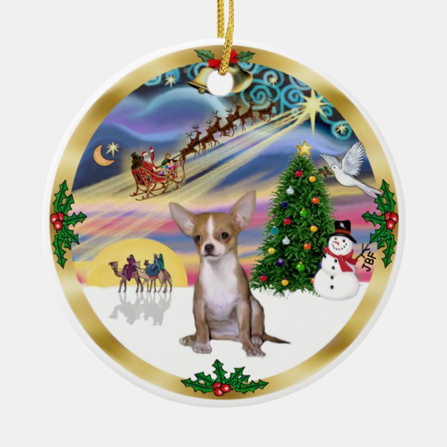 Xmas Magic - Chihuahua1 Ceramic Tree Decoration (Front)