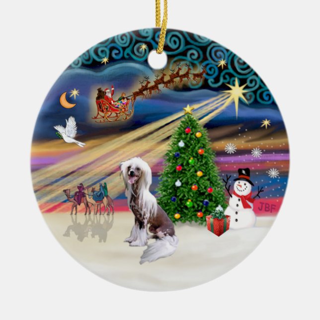 Xmas Magic - Chinese Crested Ceramic Tree Decoration (Front)